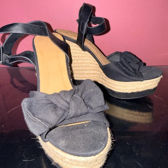 BAMBOO Black Espadrille Wedge Sandals with Bow - Picture 3 of 4